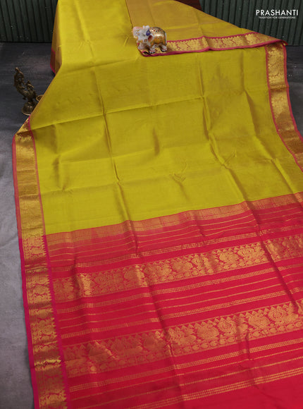 Mustard Green & Pink Gems Of Silk Cotton - Vairaosi