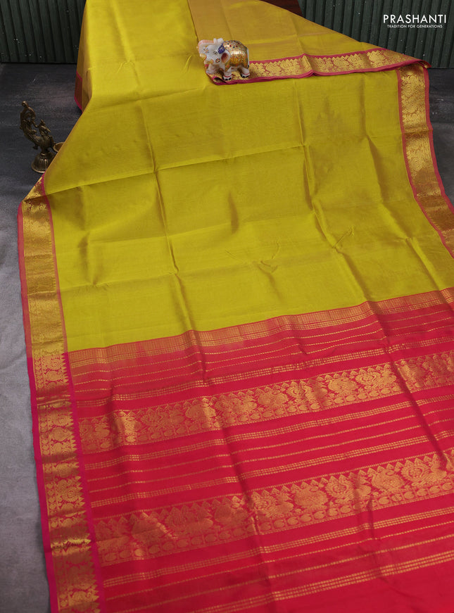 Mustard Green & Pink Gems Of Silk Cotton - Vairaosi