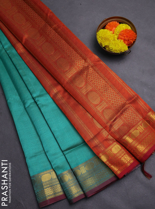 Teal Green & Maroon Gems Of Silk Cotton - Vairaosi
