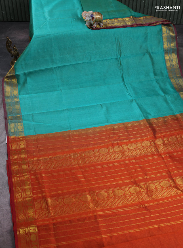 Teal Green & Maroon Gems Of Silk Cotton - Vairaosi