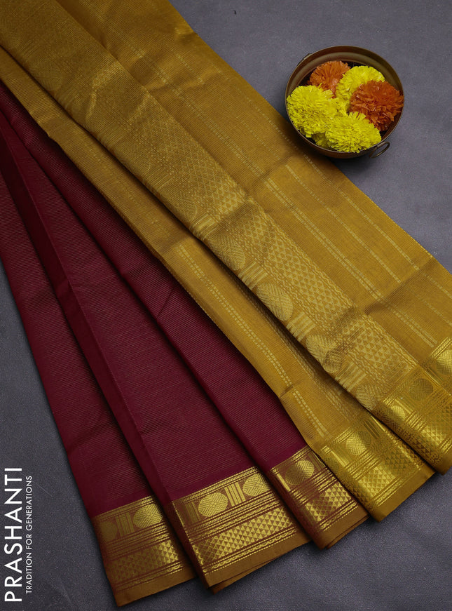 Maroon & Mustard Yellow Gems Of Silk Cotton - Vairaosi