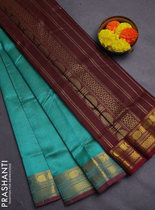 Teal Blue & Maroon Gems Of Silk Cotton - Vairaosi