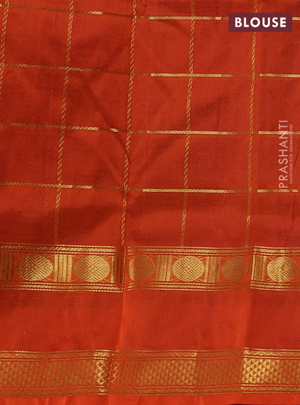 Blue & Orange Silk Cotton Saree - Checks