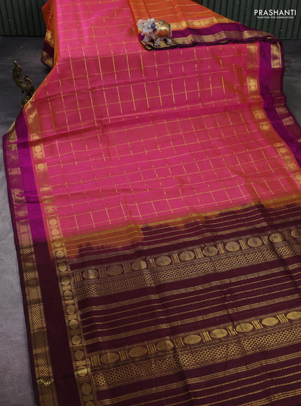 Pink & Magenta Pink Gems Of Silk Cotton - Checks