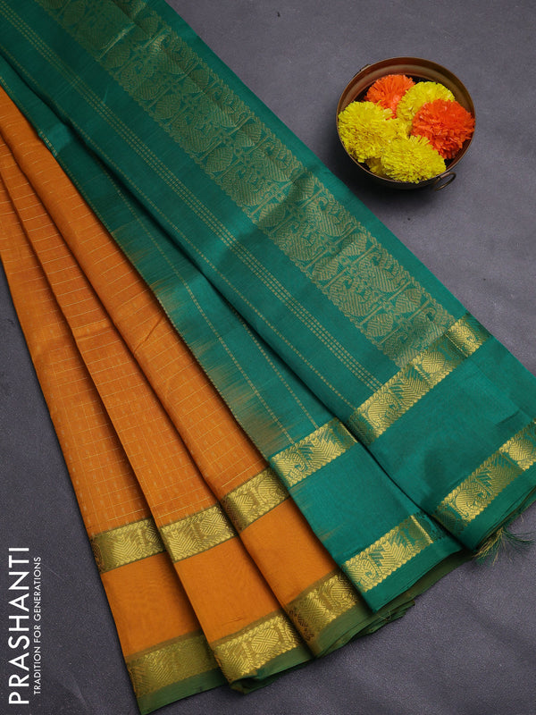 Mustard Yellow & Green Gems Of Silk Cotton - Laksha Deepam