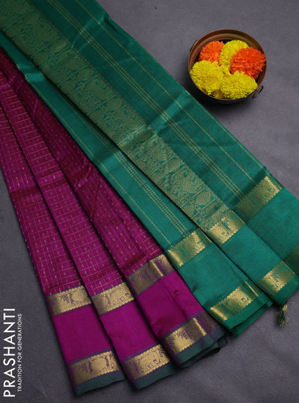 Magenta Pink & Green Gems Of Silk Cotton - Laksha Deepam