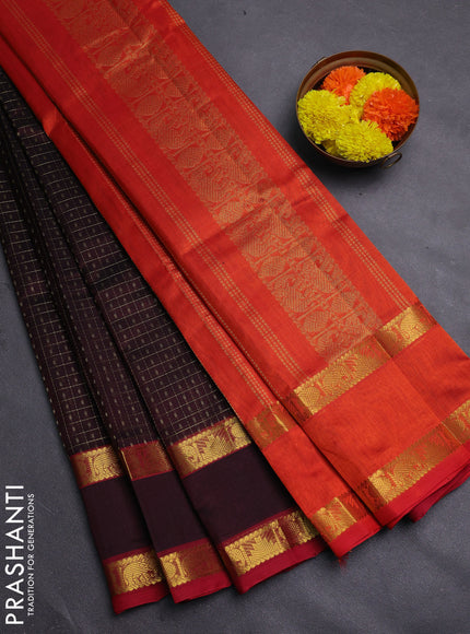 Coffee Brown & Red Gems Of Silk Cotton - Laksha Deepam