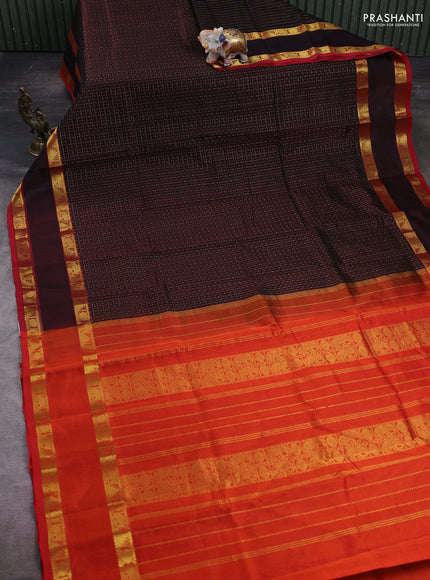 Coffee Brown & Red Gems Of Silk Cotton - Laksha Deepam