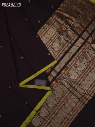Coffee Brown & Lime Green Kanchi Cotton - Buttas