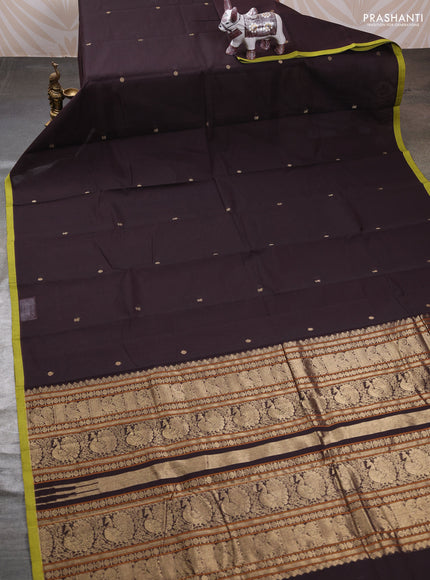 Coffee Brown & Lime Green Kanchi Cotton - Buttas