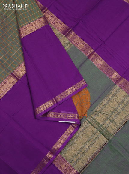 Green & Purple Kanchi Cotton - Checks