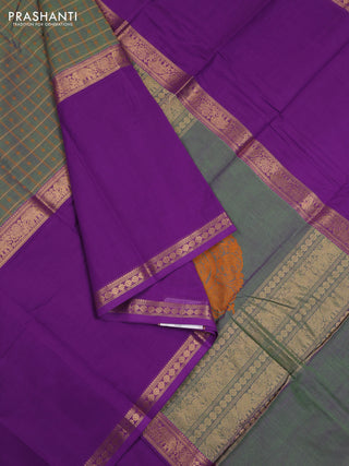 Green & Purple Kanchi Cotton - Checks