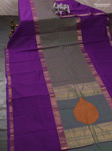 Green & Purple Kanchi Cotton - Checks
