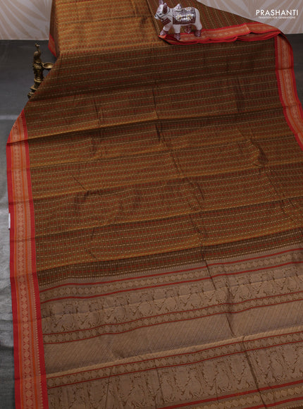 Beige & Red Kanchi Cotton - Checks