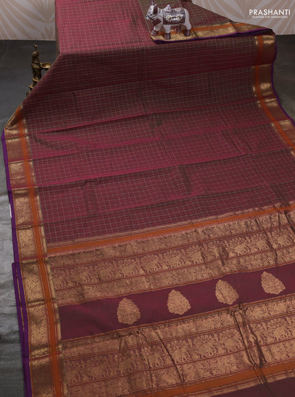 Magenta Pink & Purple Kanchi Cotton - Checks