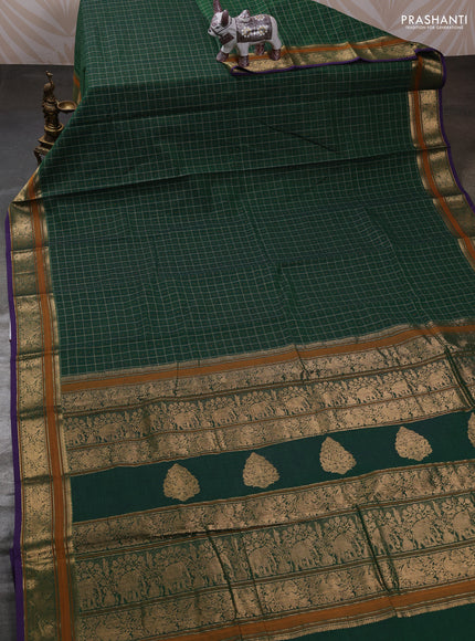 Green & Purple Kanchi Cotton - Checks