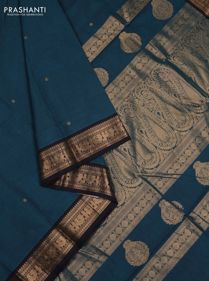Peacock Blue & Black Kanchi Cotton - Buttas