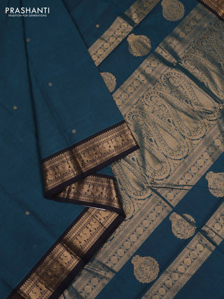 Peacock Blue & Black Kanchi Cotton - Buttas