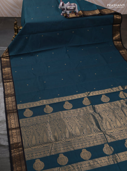 Peacock Blue & Black Kanchi Cotton - Buttas