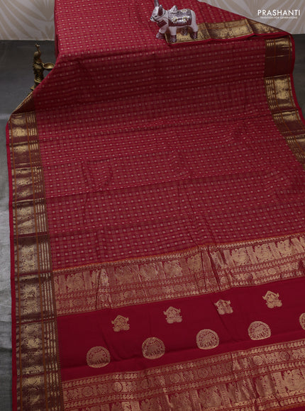 Red Kanchi Cotton - Checks