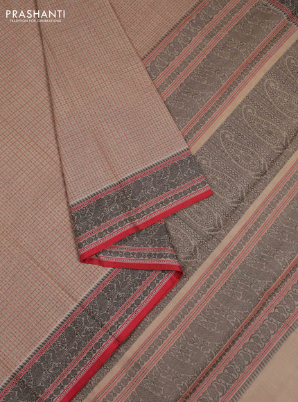 Beige & Red Kanchi Cotton - Laksha Deepam