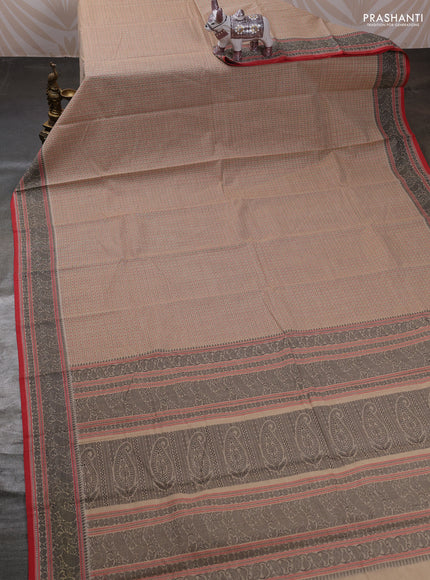Beige & Red Kanchi Cotton - Laksha Deepam