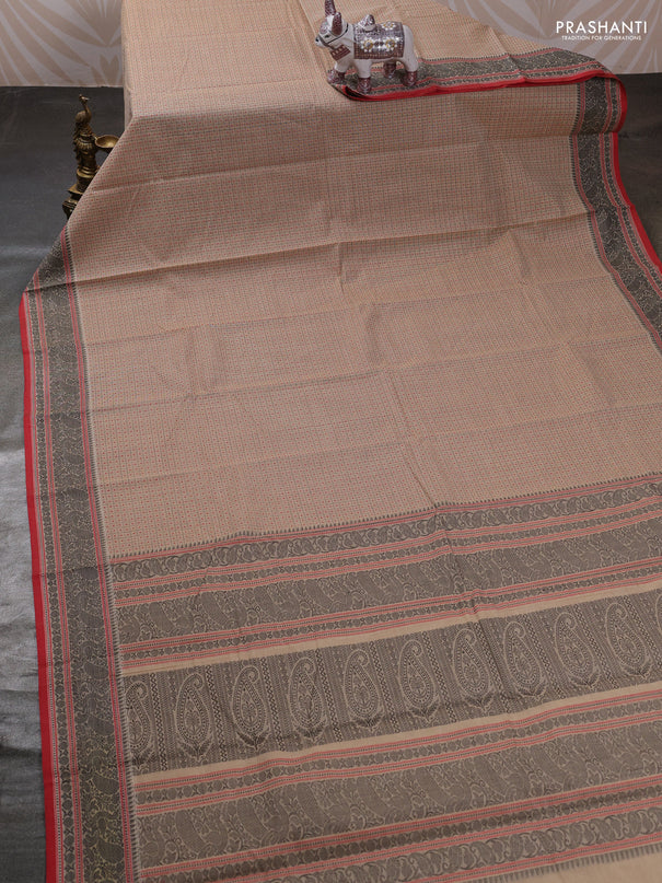 Beige & Red Kanchi Cotton - Laksha Deepam