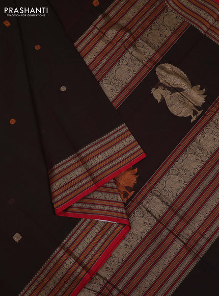 Coffee Brown & Red Kanchi Cotton - Buttas