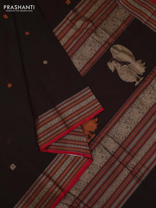 Coffee Brown & Red Kanchi Cotton - Buttas