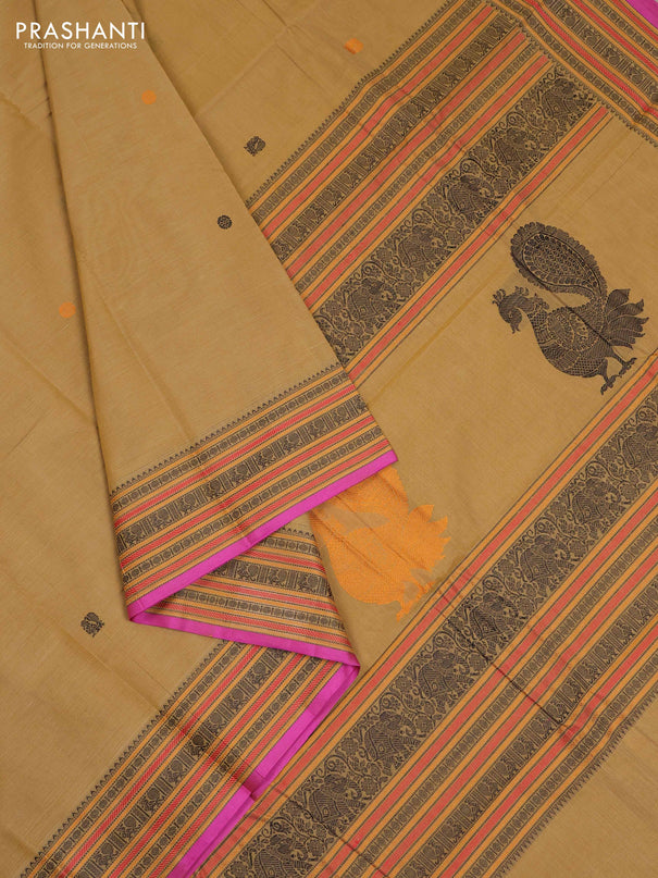Olive Green & Pink Kanchi Cotton - Buttas
