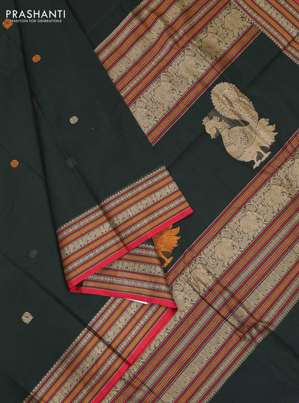 Bottle Green & Red Kanchi Cotton - Buttas