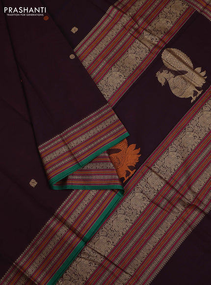 Coffee Brown & Green Kanchi Cotton - Buttas