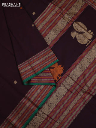 Coffee Brown & Green Kanchi Cotton - Buttas