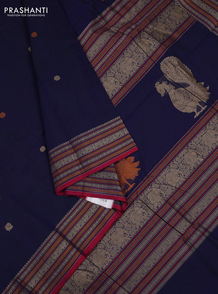 Navy Blue & Pink Kanchi Cotton - Buttas