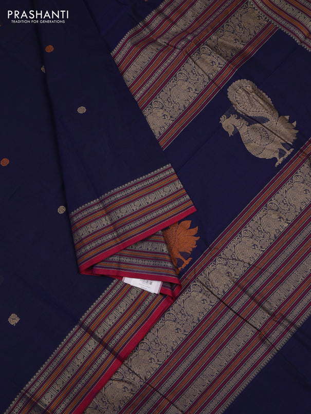 Navy Blue & Pink Kanchi Cotton - Buttas