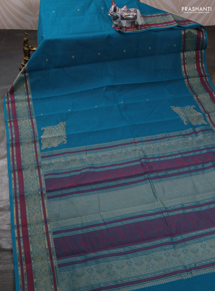 Teal Blue Kanchi Cotton - Buttas