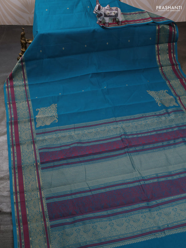 Teal Blue Kanchi Cotton - Buttas