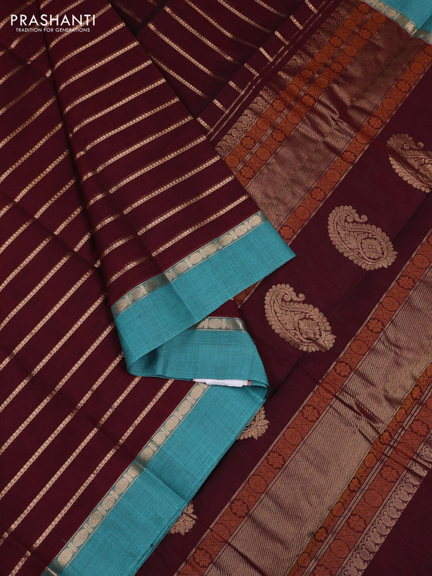Maroon & Teal Kanchi Cotton Saree