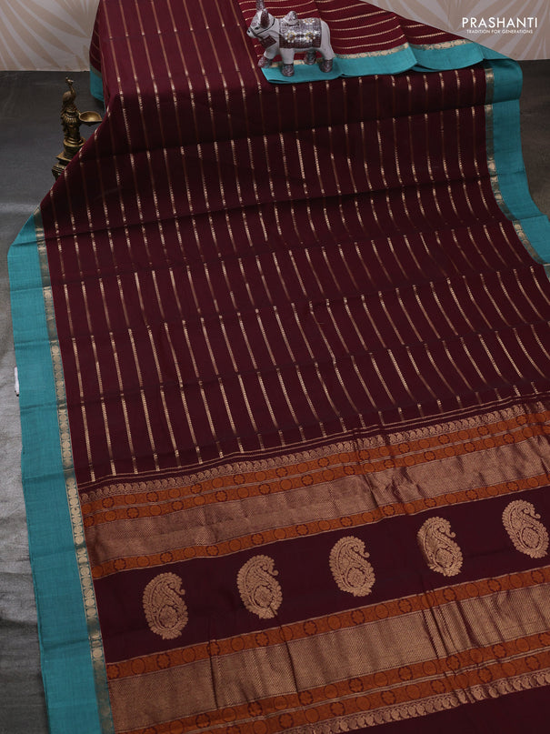 Maroon & Teal Kanchi Cotton Saree