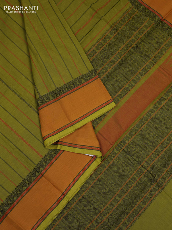 Mehendi Green & Mustard Yellow Kanchi Cotton Saree
