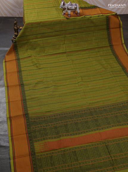 Mehendi Green & Mustard Yellow Kanchi Cotton Saree
