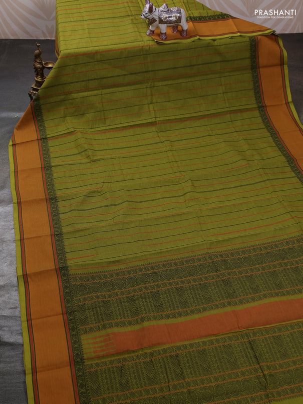 Mehendi Green & Mustard Yellow Kanchi Cotton Saree