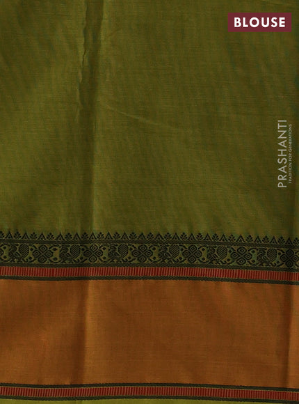 Mehendi Green & Mustard Yellow Kanchi Cotton Saree