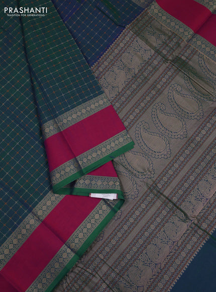 Peacock Blue & Magenta Pink Kanchi Cotton - Checks