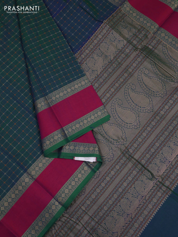 Peacock Blue & Magenta Pink Kanchi Cotton - Checks