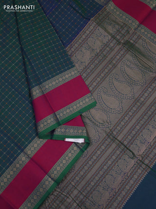 Peacock Blue & Magenta Pink Kanchi Cotton - Checks