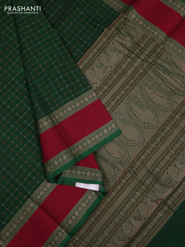 Green & Maroon Kanchi Cotton - Checks