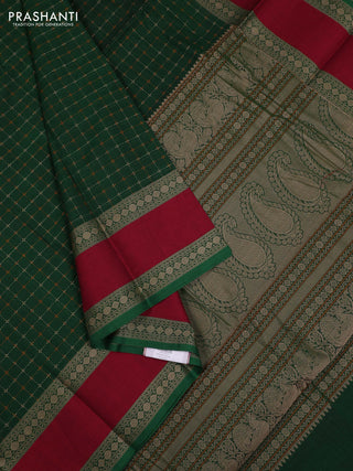 Green & Maroon Kanchi Cotton - Checks