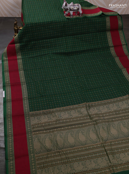 Green & Maroon Kanchi Cotton - Checks