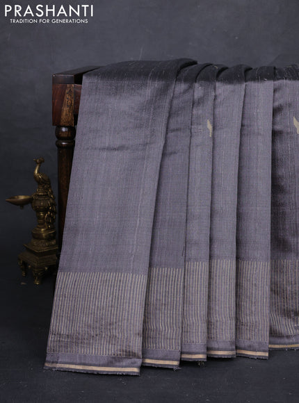 Grey Pure Dupion Silk Saree